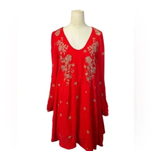 *READ CAPTION FOR SIZE* Free People Red Embroidered Midi Dress - Picture 5 of 7